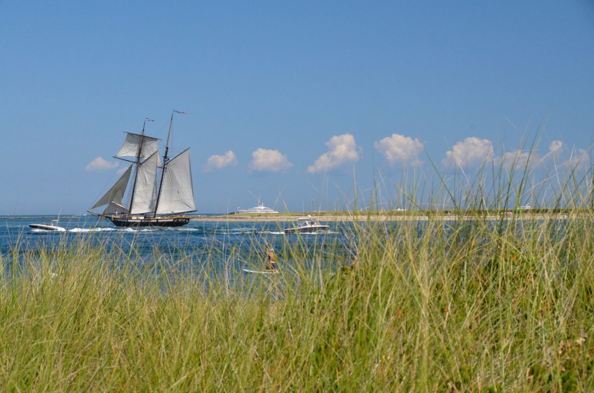 Sailboat sailing past Nantucket